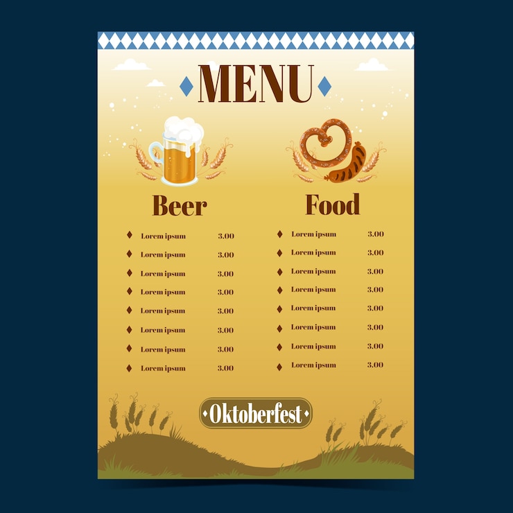 Free Vector flat vertical menu template for oktoberfest beer festival celebration