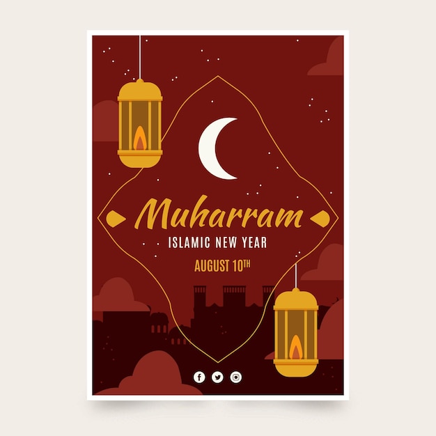 Free vector flat vertical muharram poster template