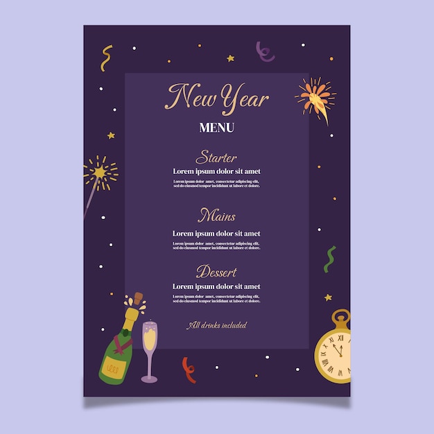 Flat vertical new year menu template