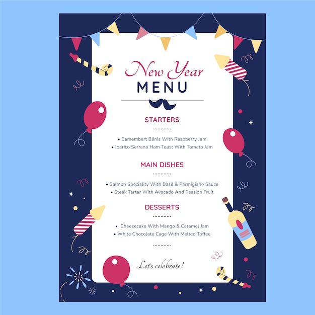 Flat vertical new year menu template