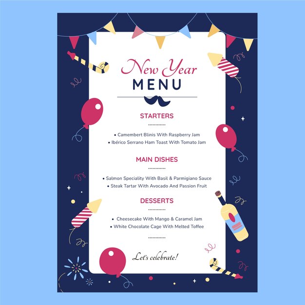 Flat vertical new year menu template