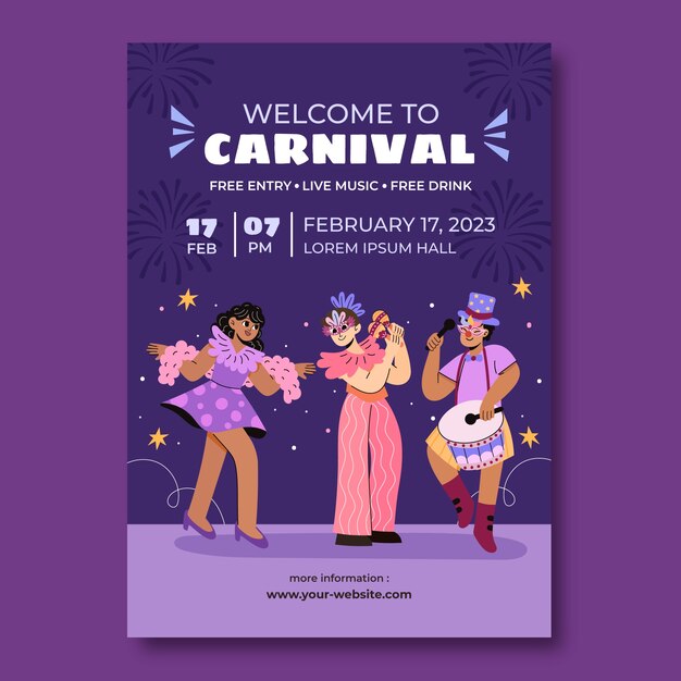 Flat vertical party poster template for carnival celebration