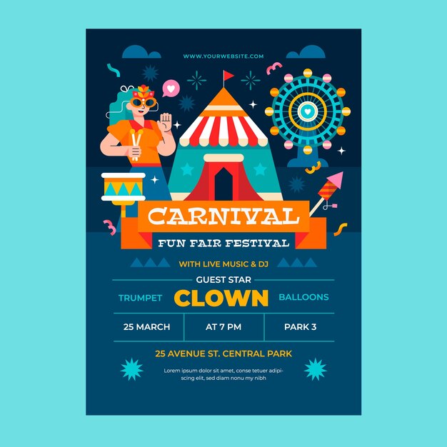Flat vertical party poster template for carnival celebration