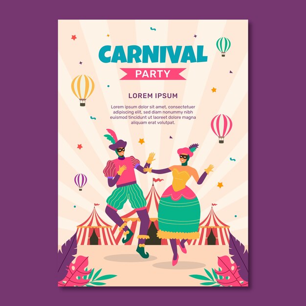 Flat vertical party poster template for carnival celebration