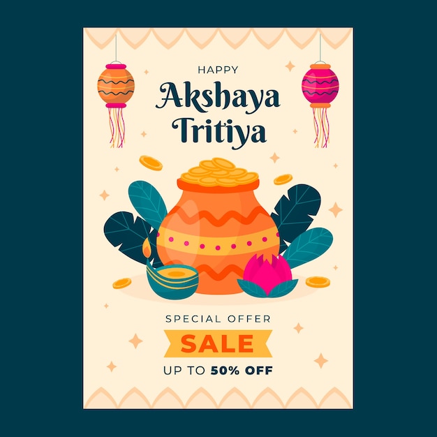 Free vector flat vertical poster template for akshaya tritiya festival celebration