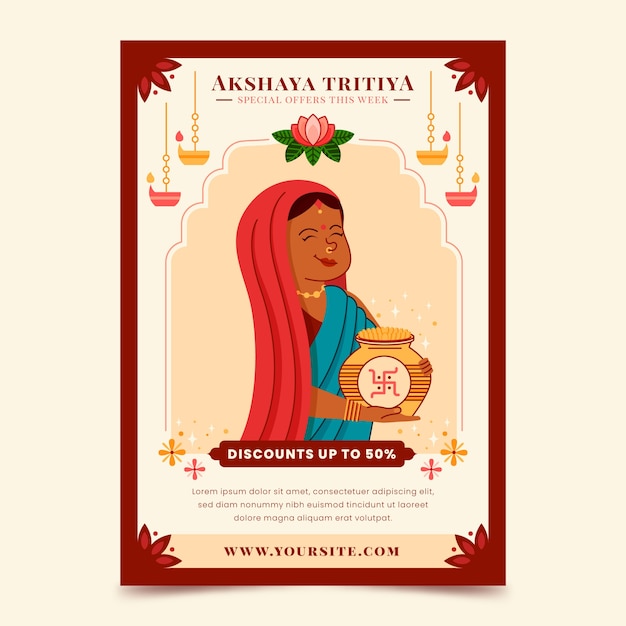 Modello di poster verticale piatto per la celebrazione del festival akshaya tritiya