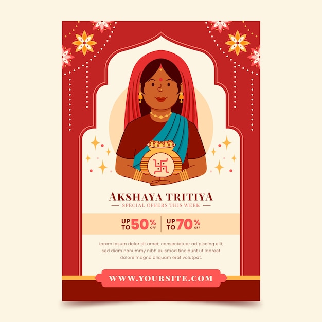 Vettore gratuito modello di poster verticale piatto per la celebrazione del festival akshaya tritiya