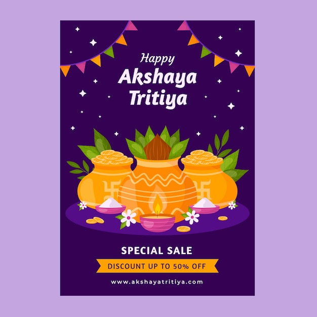 Free vector flat vertical poster template for akshaya tritiya festival celebration