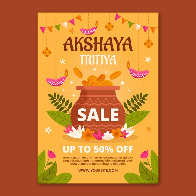 Akshaya tritiya 축제 축하를 위한 평면 수직 포스터 템플릿