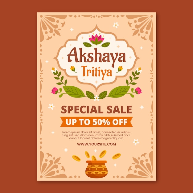 Akshaya tritiya 축제 축하를 위한 평면 수직 포스터 템플릿