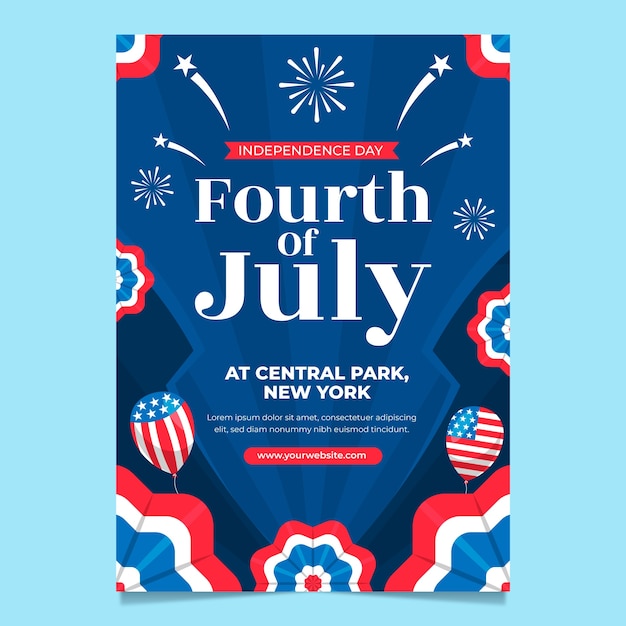 Free vector flat vertical poster template for american 4th of july holiday celebration