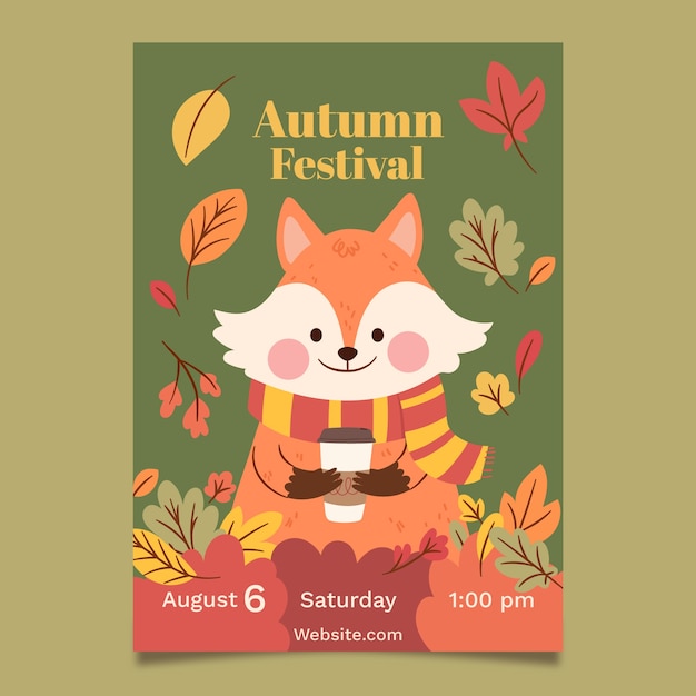 Vettore gratuito modello di poster verticale piatto per la celebrazione dell'autunno