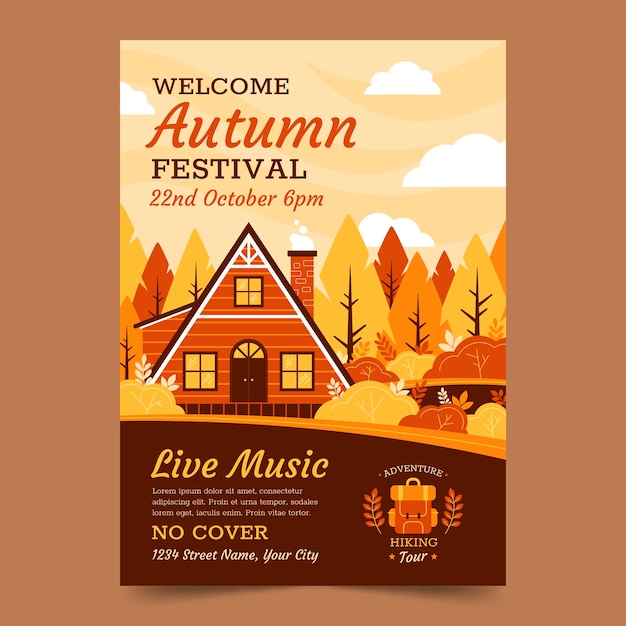 Flat vertical poster template for autumn celebration