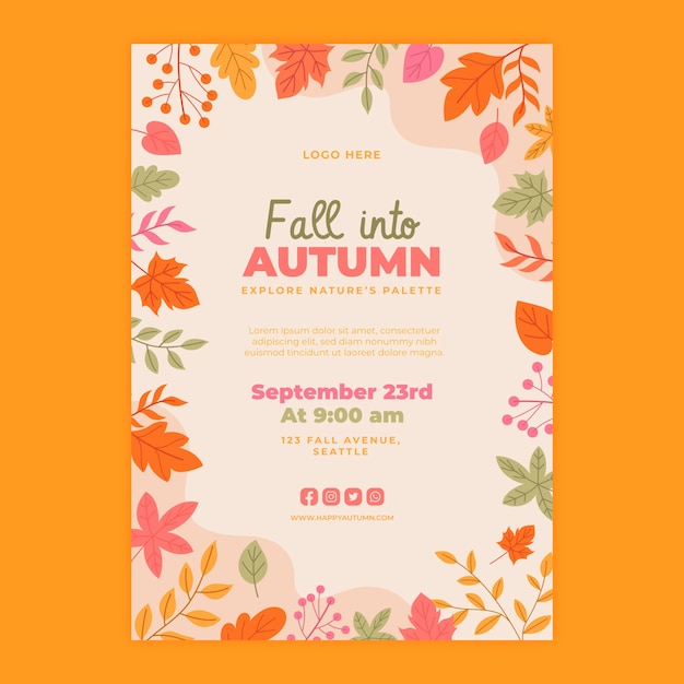 Flat vertical poster template for autumn season