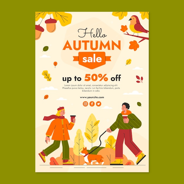 Flat vertical poster template for autumn