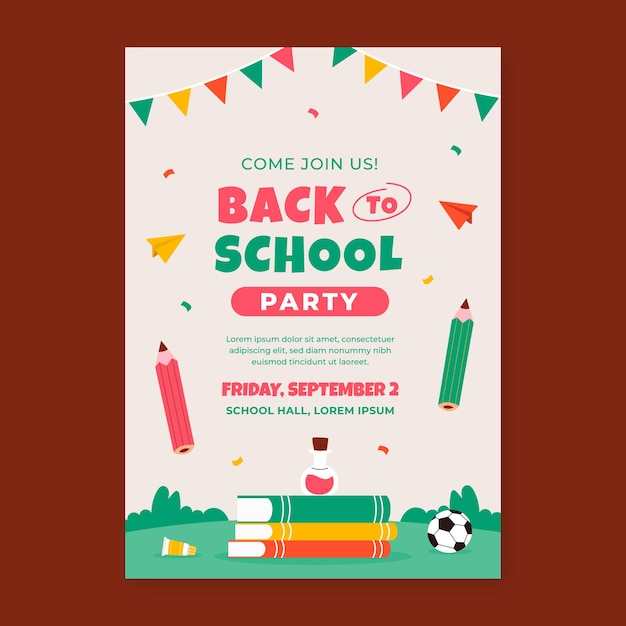 Free vector flat vertical poster template for back to school season