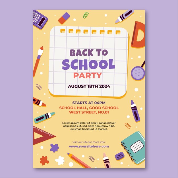 Flat vertical poster template for back to school season