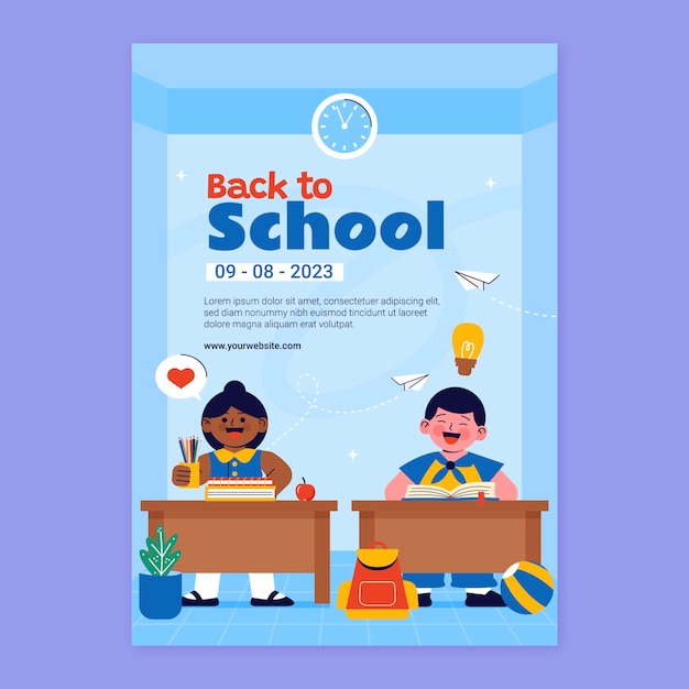 Free vector flat vertical poster template for back to school season