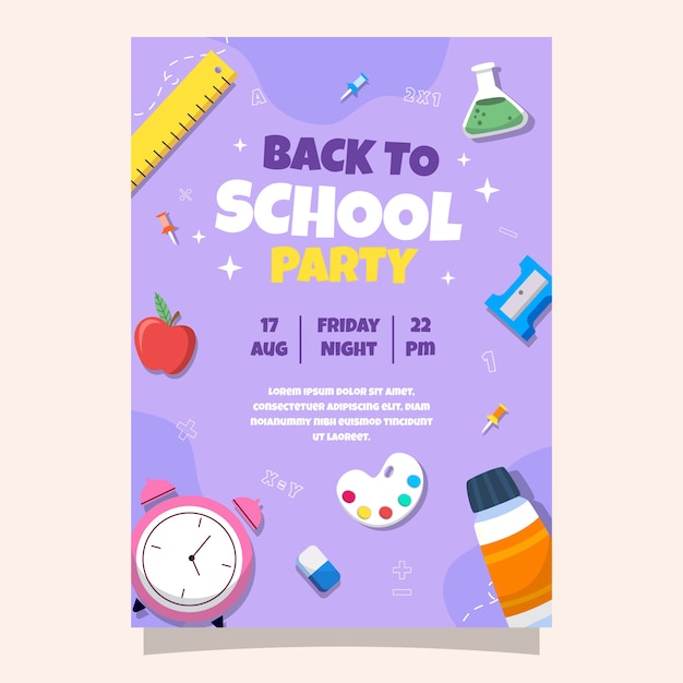 Flat vertical poster template for back to school season