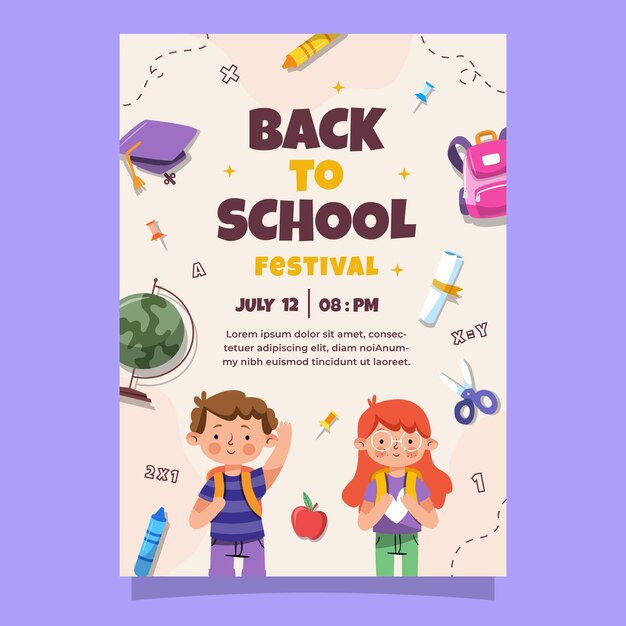 Flat vertical poster template for back to school season