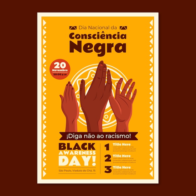 Flat vertical poster template for black awareness day with hands