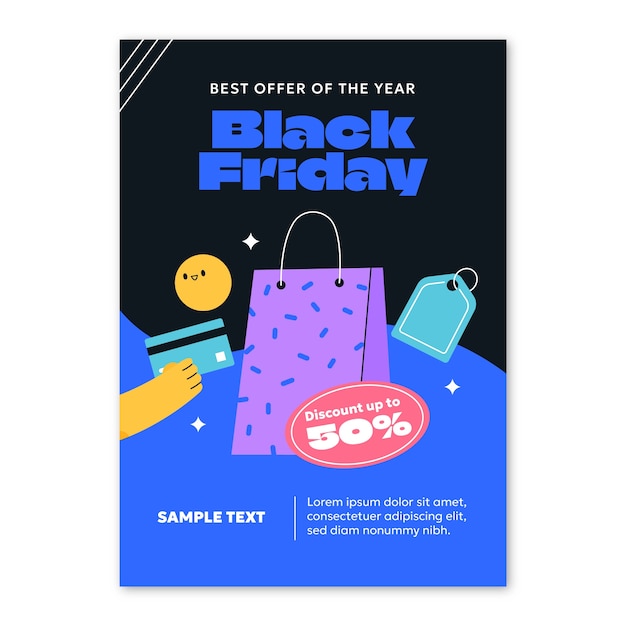 Free vector flat vertical poster template for black friday sale