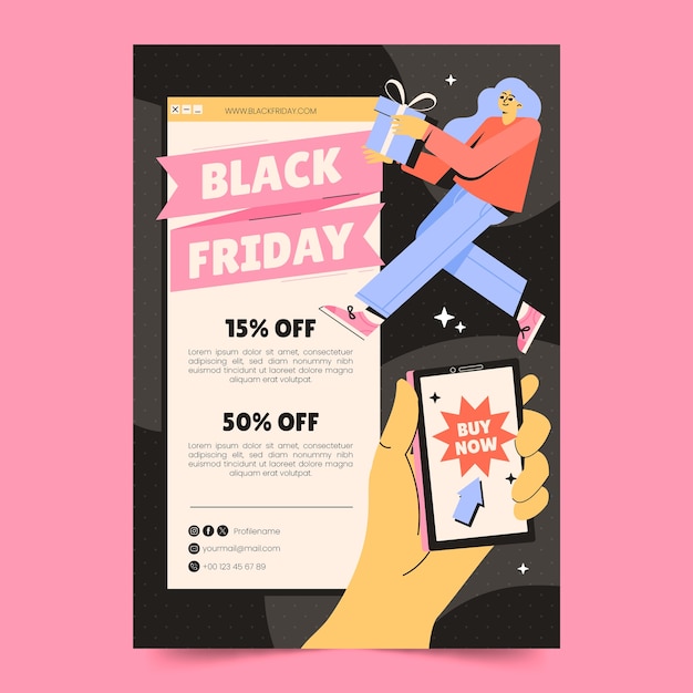 Vettore gratuito modello di poster verticale piatto per la vendita del black friday