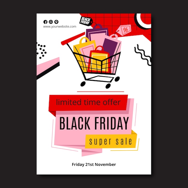 Vettore gratuito modello di poster verticale piatto per la vendita del black friday