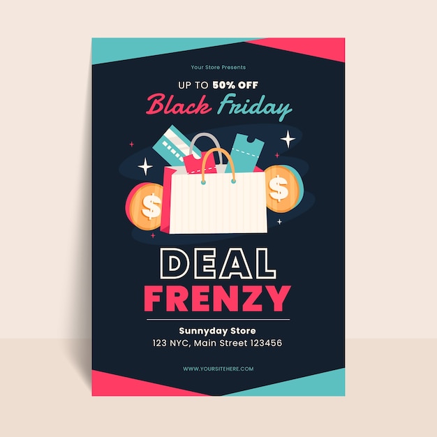 Flat vertical poster template for black friday sale