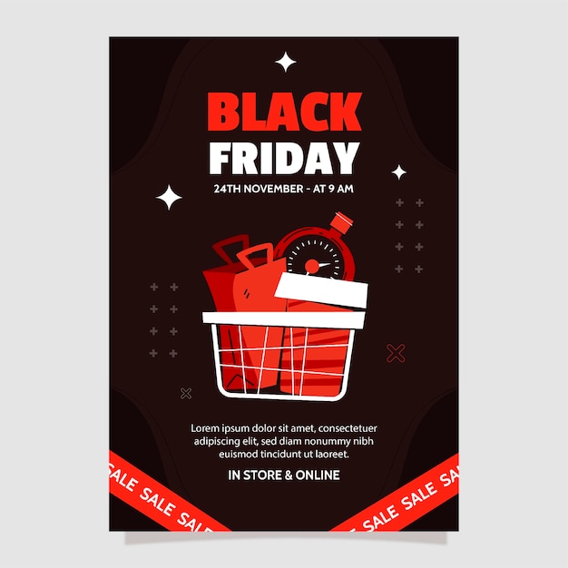 Vettore gratuito modello di poster verticale piatto per la vendita del black friday