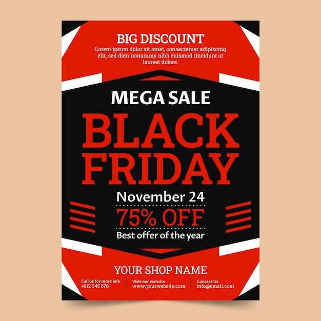 Flat vertical poster template for black friday sale