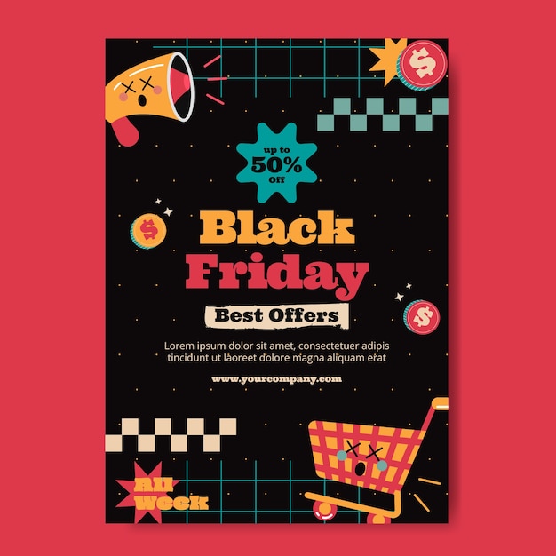 Flat vertical poster template for black friday sale