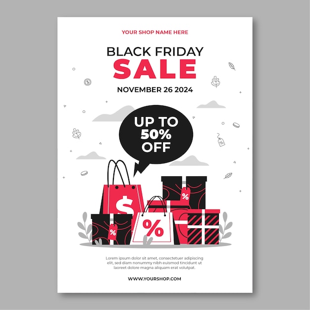 Flat vertical poster template for black friday sale