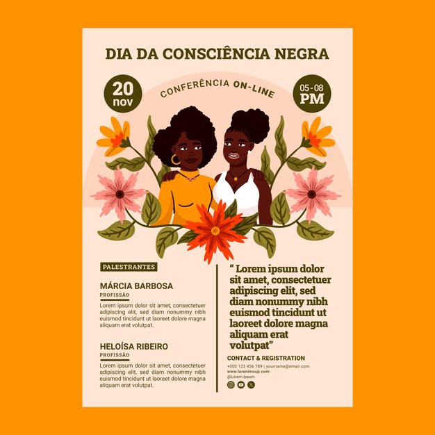 Flat vertical poster template for brazilian black awareness day celebration