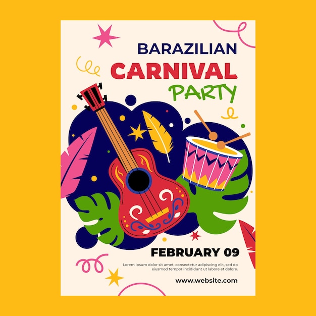 Vettore gratuito modello di poster verticale piatto per la celebrazione del carnevale brasiliano