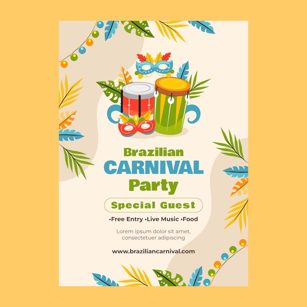 Free vector flat vertical poster template for brazilian carnival celebration