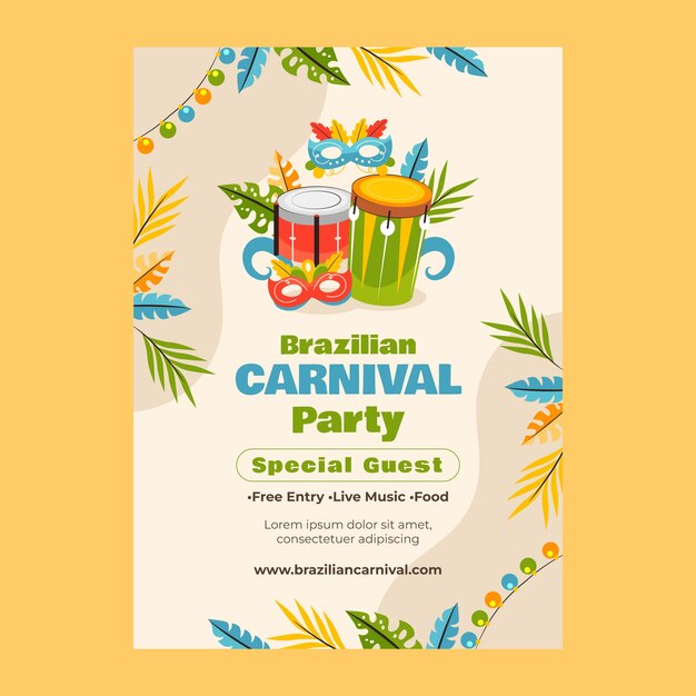 Flat vertical poster template for brazilian carnival celebration