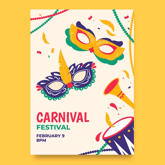 Flat vertical poster template for brazilian carnival