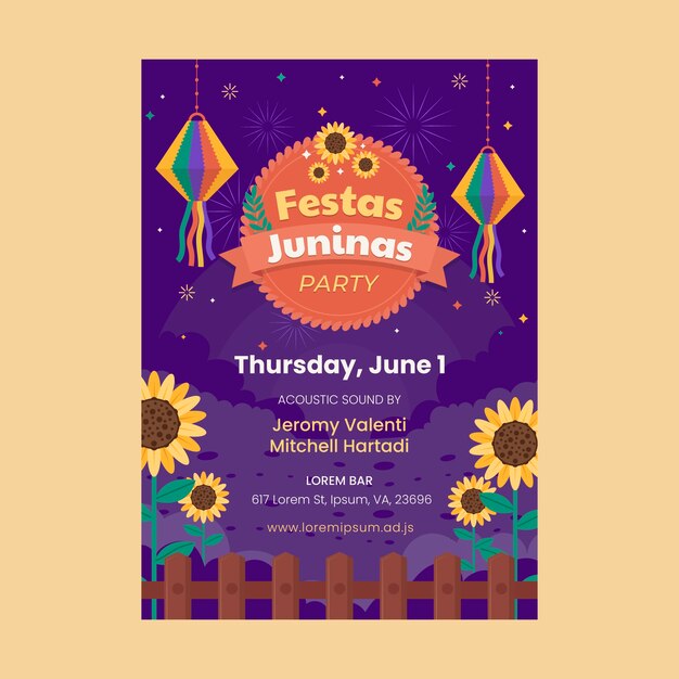 flat vertical poster template for brazilian festas juninas celebration