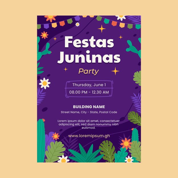 flat vertical poster template for brazilian festas juninas celebration