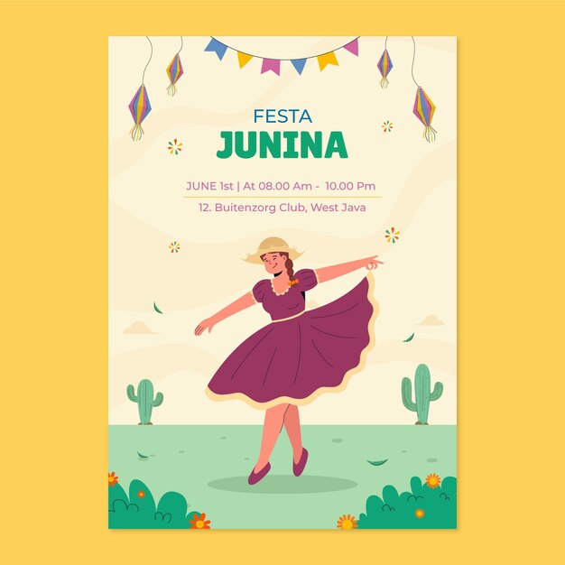flat vertical poster template for brazilian festas juninas celebrations