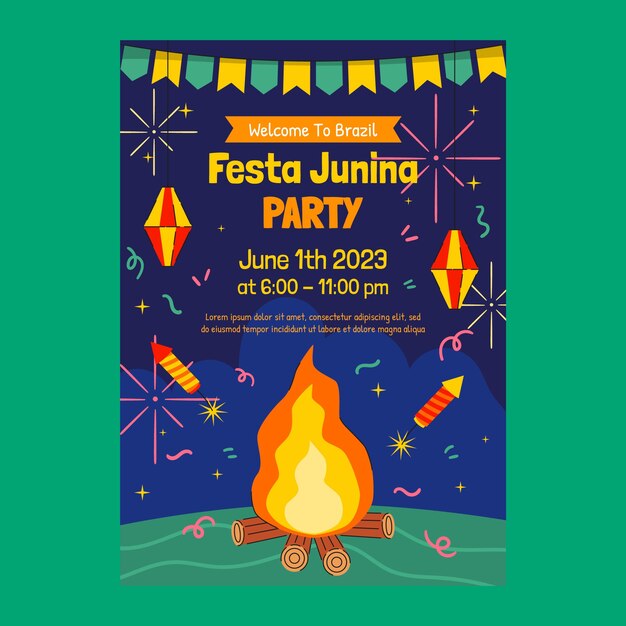 flat vertical poster template for brazilian festas juninas celebrations
