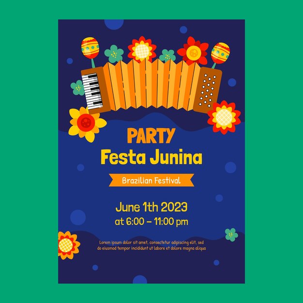 Flat vertical poster template for brazilian festas juninas celebrations