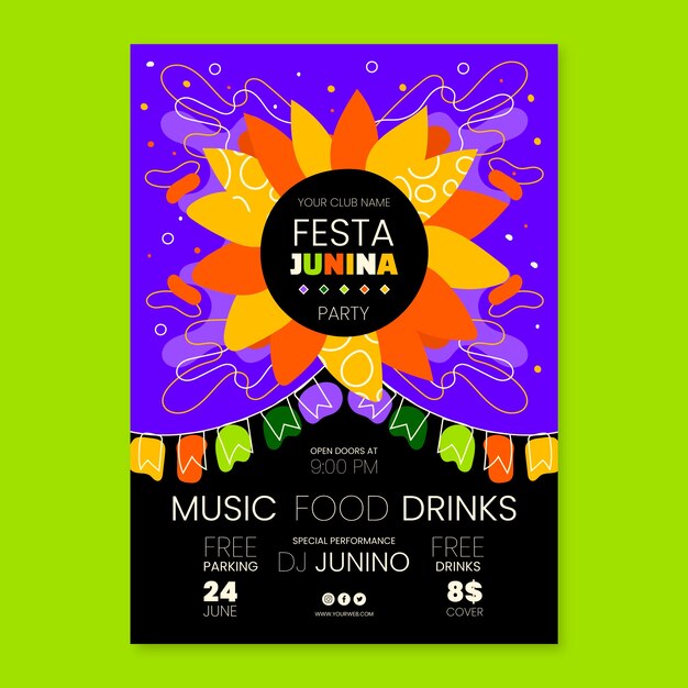 Free vector flat vertical poster template for brazilian festas juninas celebrations