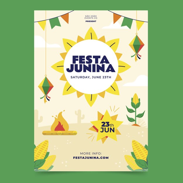 Modello di poster verticale piatto per le celebrazioni brasiliane di festas juninas