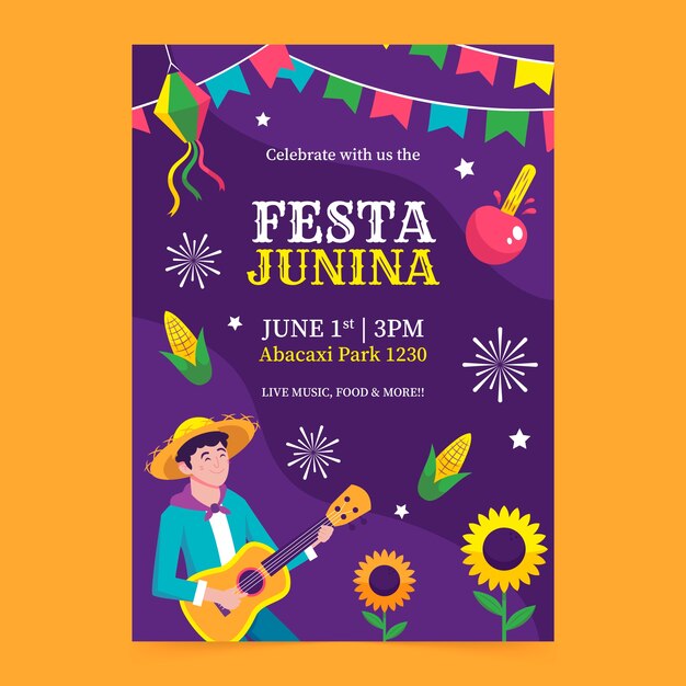 Flat vertical poster template for brazilian festas juninas celebrations