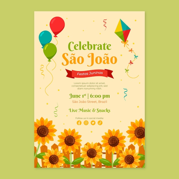 Free vector flat vertical poster template for brazilian festas juninas celebrations