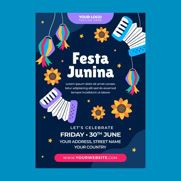 Flat vertical poster template for brazilian festas juninas celebrations