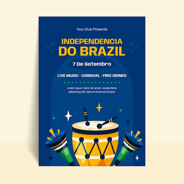 ブラジル独立記念日のお祝いのための平らな垂直ポスター テンプレート