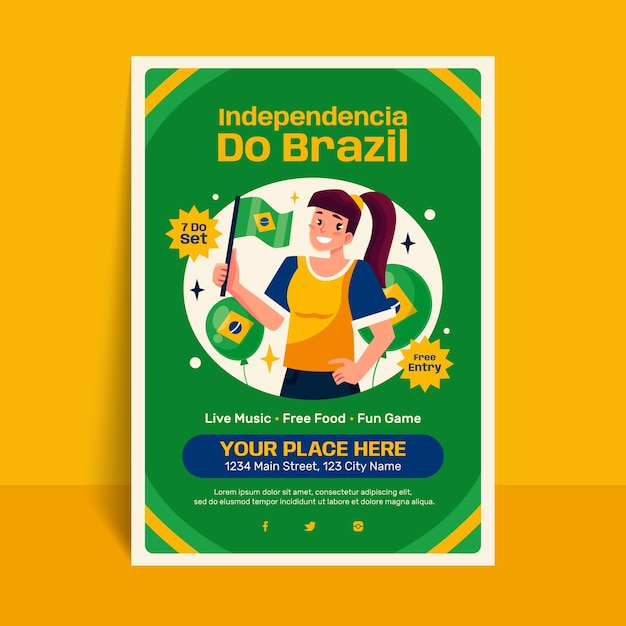 Vettore gratuito modello di poster verticale piatto per la celebrazione del giorno dell'indipendenza brasiliana